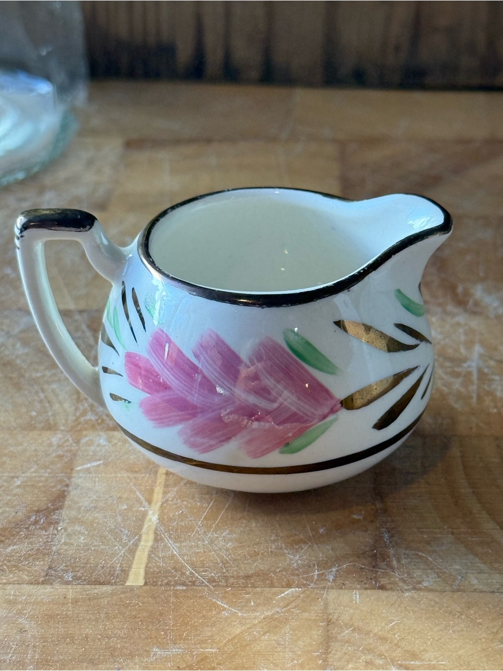 Hand-Painted Pink Floral Ceramic Creamer with Gold Trim | Made In England